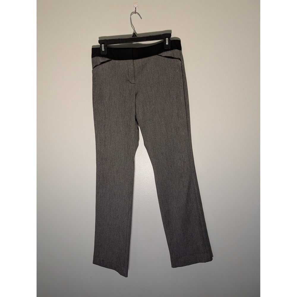 Express Editor Grey Textured Straight Leg Dress Pants Black Waistband Size 4R